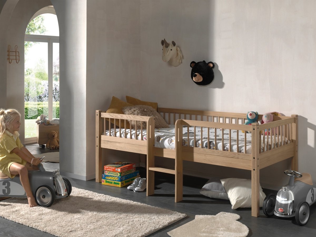 VIPACK-Lit Mi-Hauteur Bas Avec Échelle Forrest – 90 x 200 Cm – En Chêne