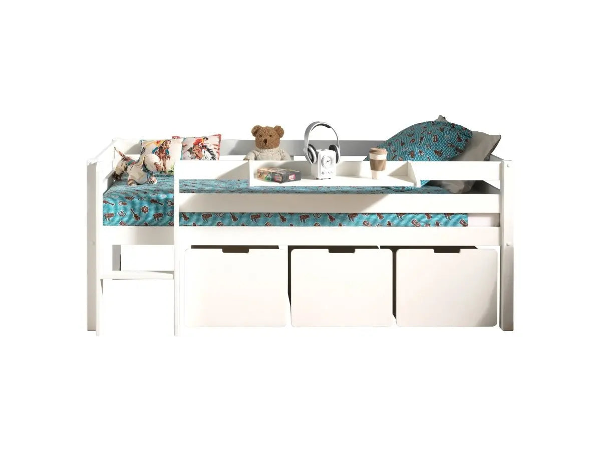 VIPACK - Lit Mi - Hauteur (H 85cm) PINO Avec Échelle 90 x 200 cm Blanc