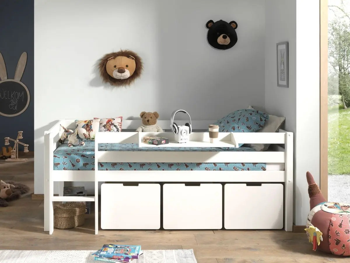 VIPACK - Lit Mi - Hauteur (H 85cm) PINO Avec Échelle 90 x 200 cm Blanc