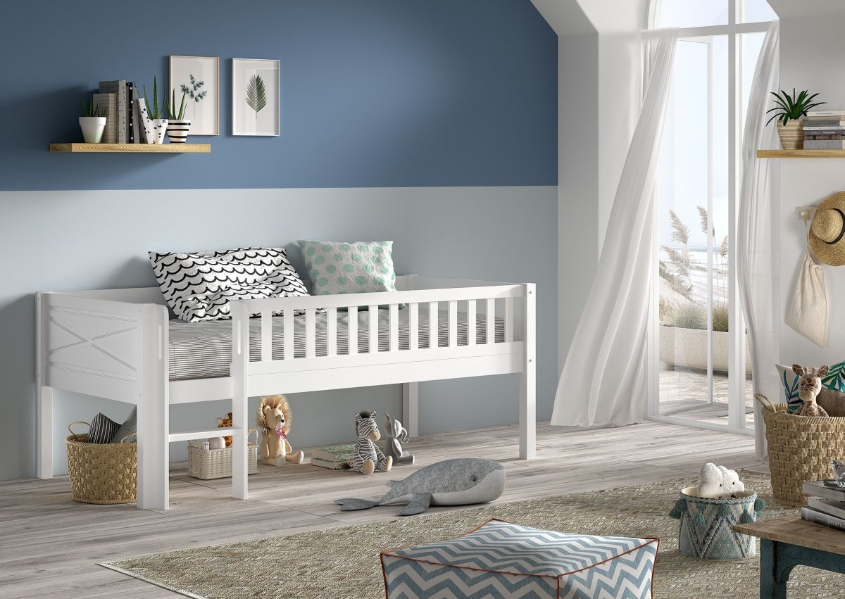 VIPACK - Lit Mi - Hauteur (H 85cm) SCOTT Avec Échelle 90 X 200 cm Blanc