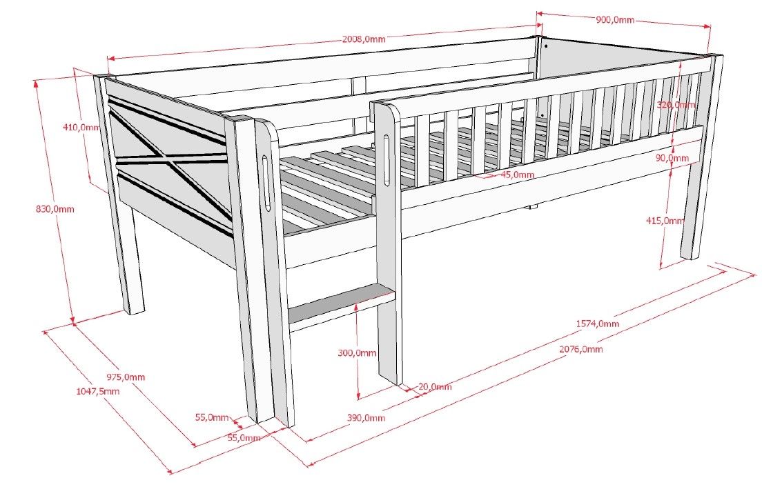 VIPACK - Lit Mi - Hauteur (H 85cm) SCOTT Avec Échelle 90 X 200 cm Blanc