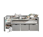 VIPACK - Lit Mi - Hauteur PINO (H 85cm) Avec Échelle 90 x 200 cm Gris