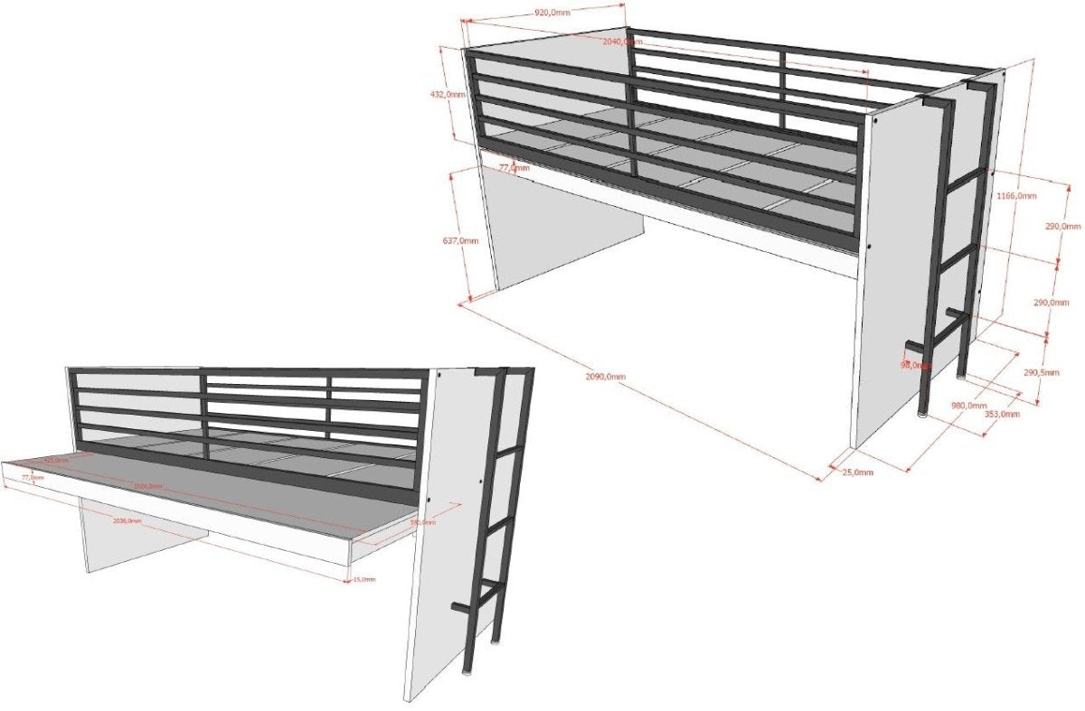 VIPACK - Lit Mi - Hauteur SAM (85) 90 X 200 cm Blanc