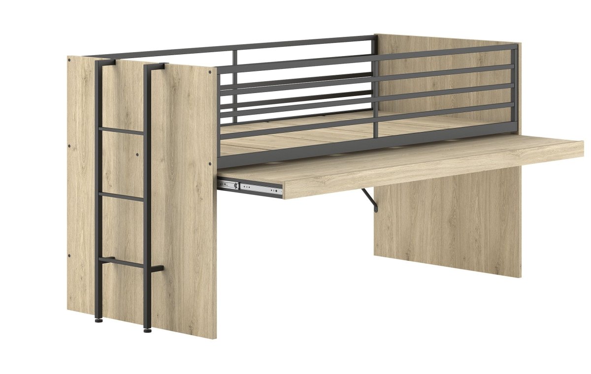 VIPACK - Lit Mi - Hauteur SAM (85) 90 X 200 cm Chêne