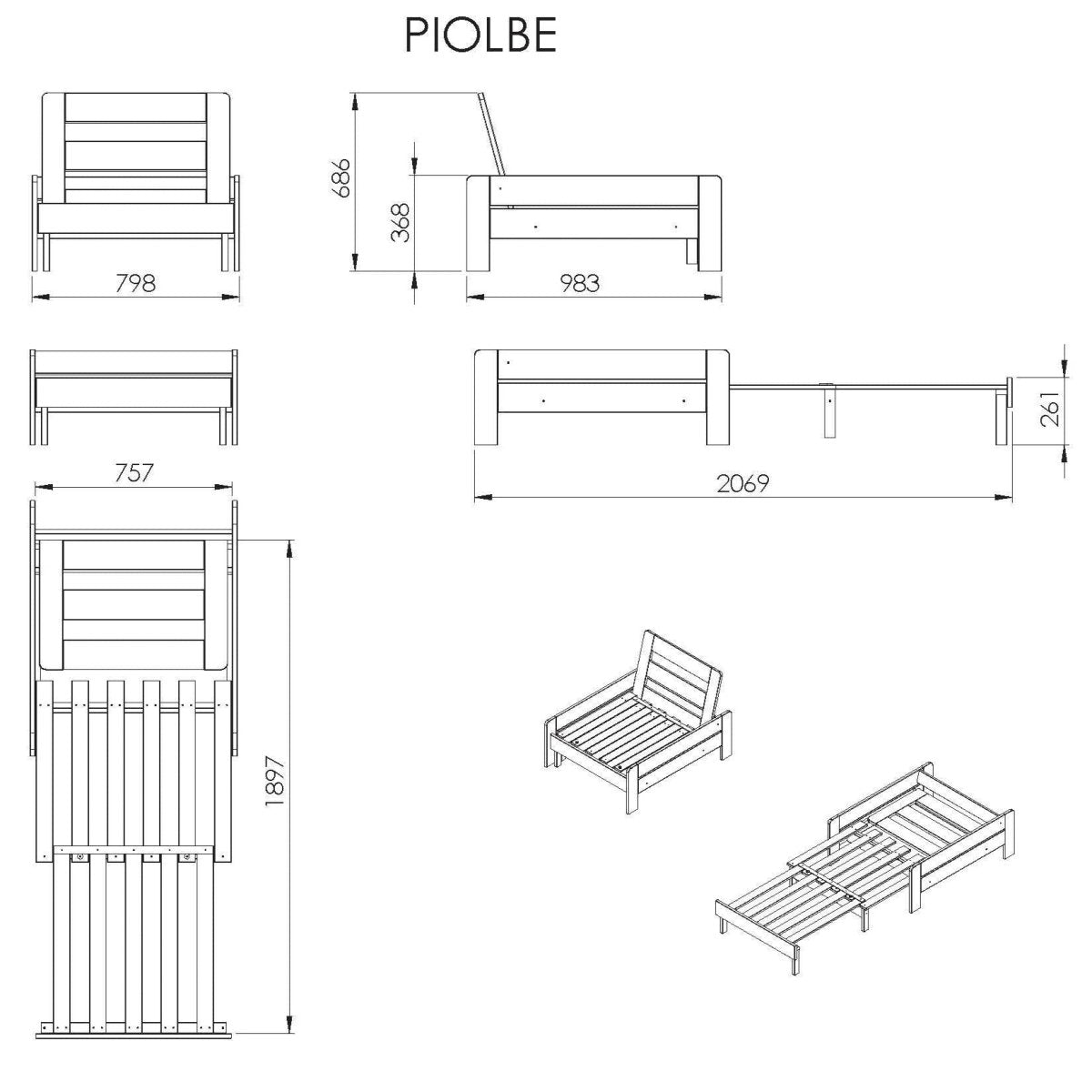 VIPACK - Lit PINO Fauteuil Gris