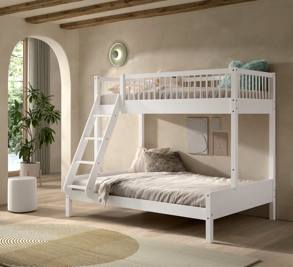 VIPACK-Lit Superposé Familial Forrest – 140 x 200 Cm + 90 x 200 Cm – En Hêtre Blanc