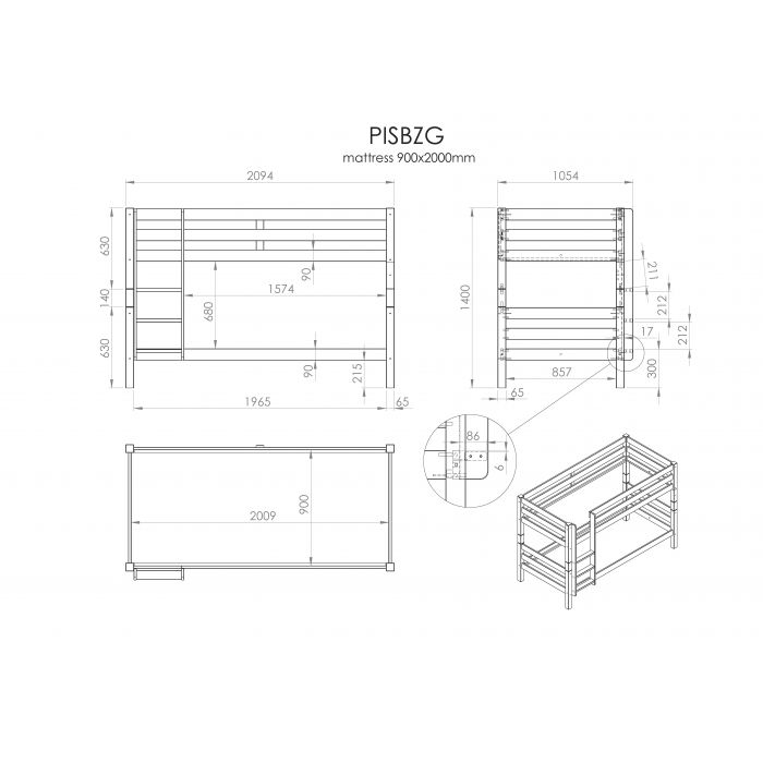 VIPACK - Lit Superposé (H 140cm) PINO 90 x 200 cm Blanc