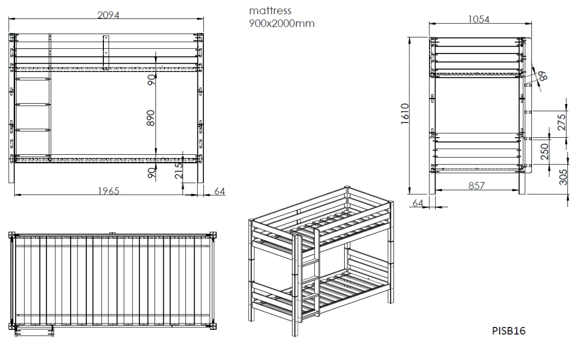 VIPACK - Lit Superposé (H 160cm) PINO 90 x 200 cm Blanc