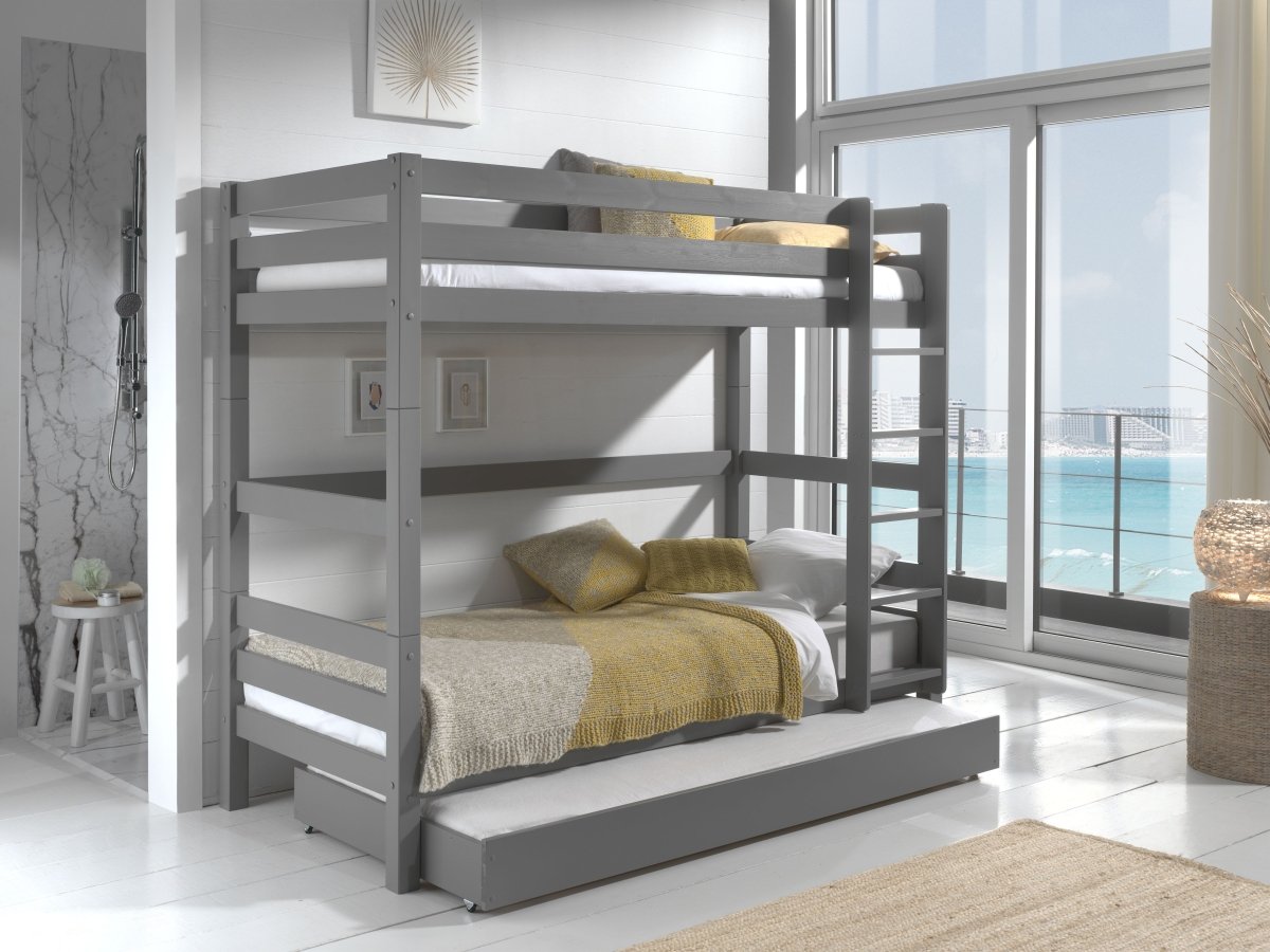 VIPACK - Lit Superposé (H 180cm) PINO 90 X 200 cm Gris