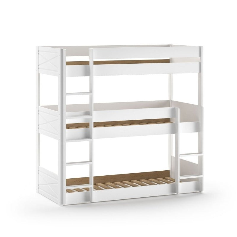 VIPACK - Lit Superposé Triple SCOTT 90x200cm Blanc