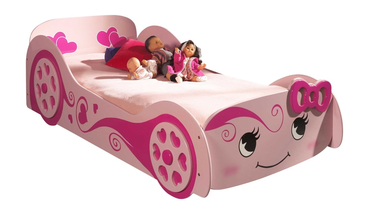 VIPACK - Lit Voiture LOVE LIT 90x200cm Rose Avec Matelas Assorti
