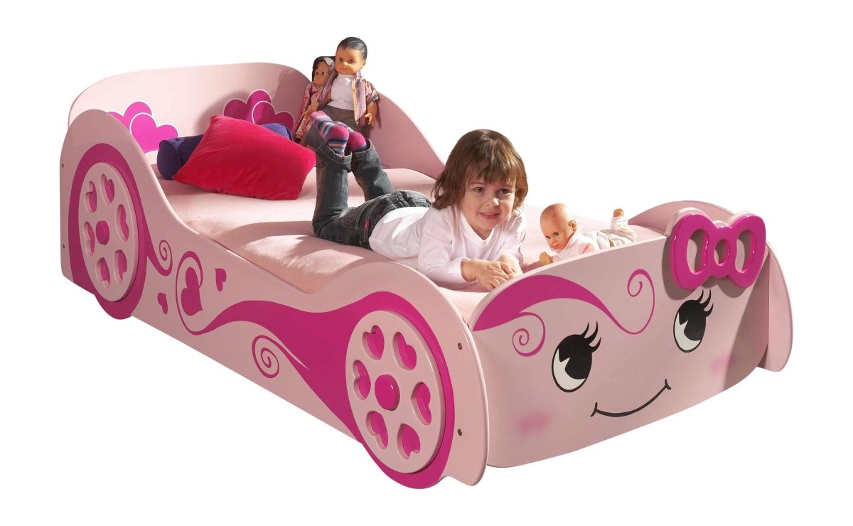 VIPACK - Lit Voiture LOVE LIT 90x200cm Rose Avec Matelas Assorti