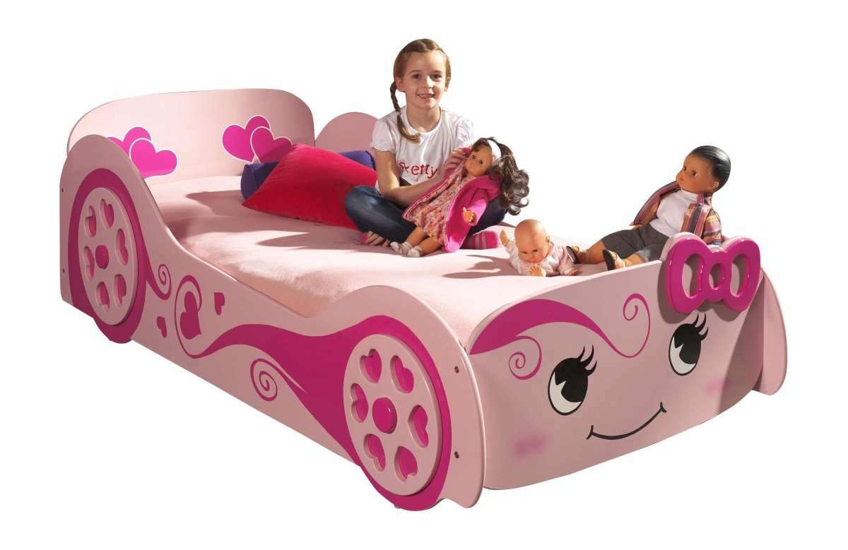 VIPACK - Lit Voiture LOVE LIT 90x200cm Rose Avec Matelas Assorti