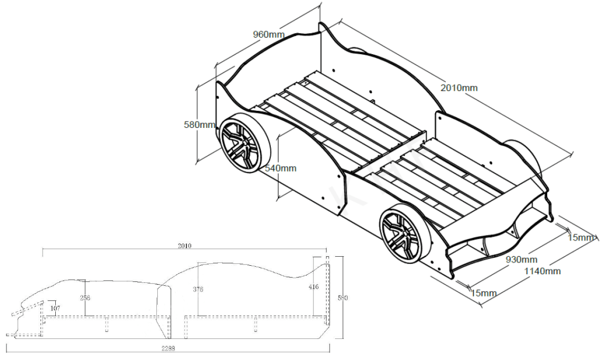 VIPACK - Lit Voiture Max 90 X 200cm Blanc