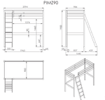 VIPACK - PINO Lit Mezzanine 90 X 200 cm Gris
