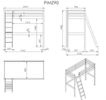 VIPACK - PINO Lit Mezzanine 90 X 200 cm Gris
