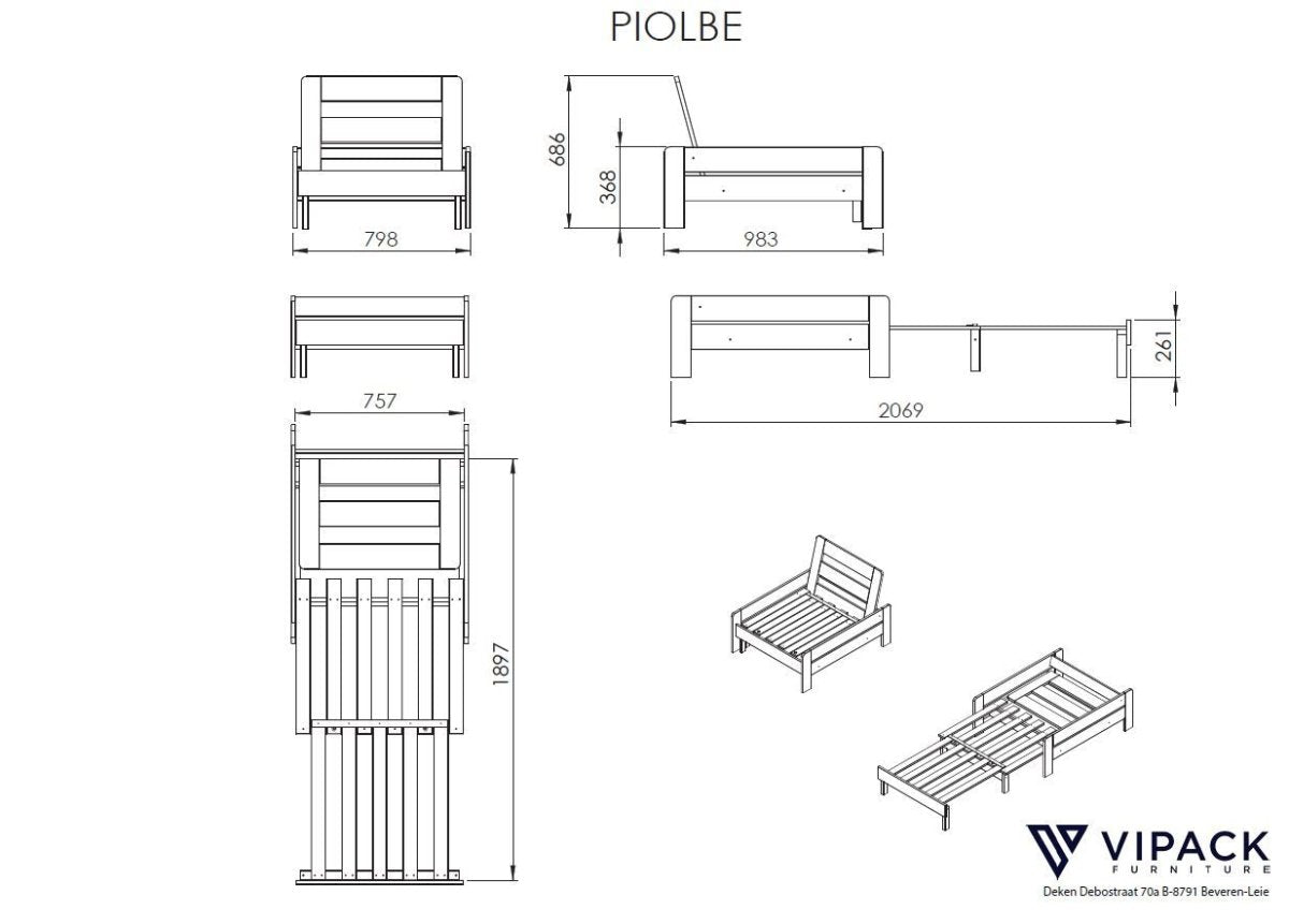 VIPACK - Lit Mezzanine PINO Avec Fauteuil 90 X 200 cm Gris
