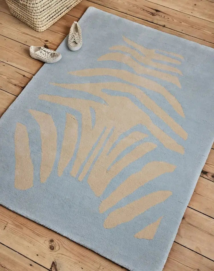 BLEUU - STUDIO - Tapis Enfant Zebre Bleu 100 x 130 Cm