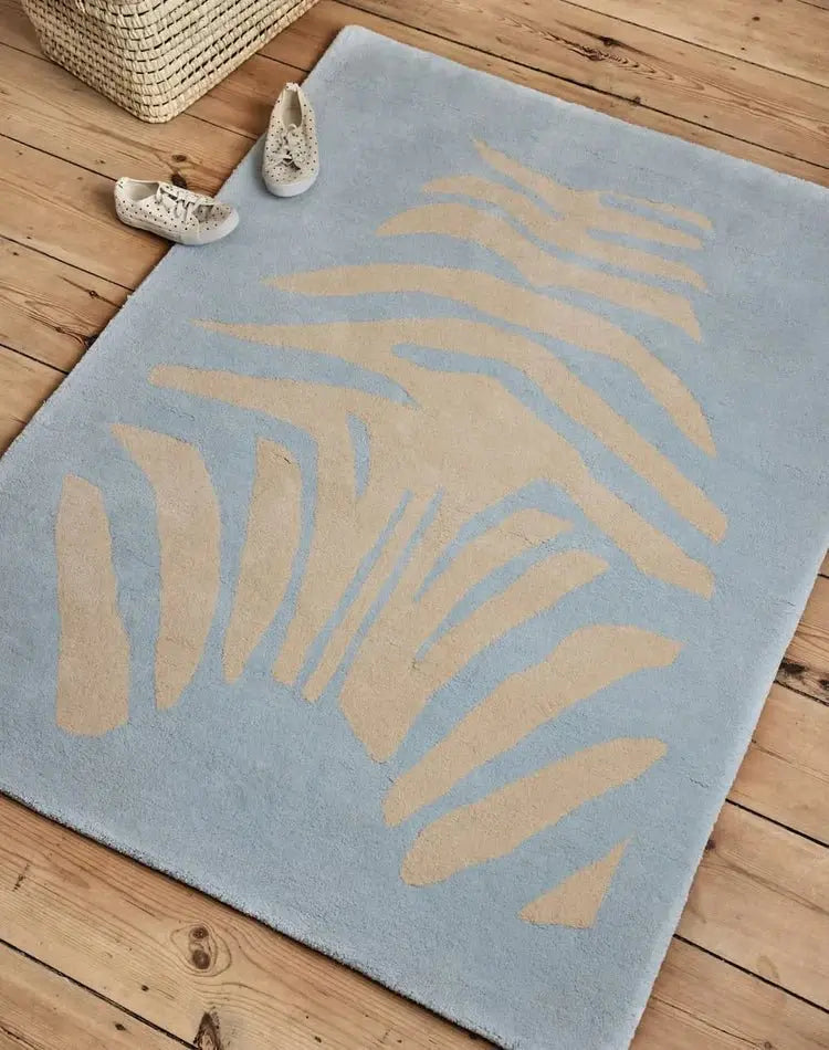 BLEUU - STUDIO - Tapis Enfant Zebre Bleu 120 x 170 Cm