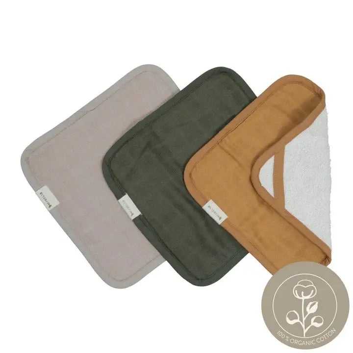 FABELAB - Set de 3 Gants de Toilette - Olive Garden