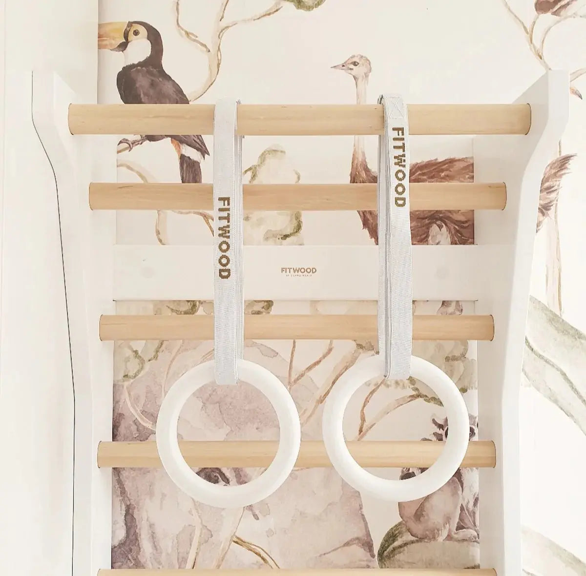 FITWOOD - Anneaux De Gymnastique Miniatures - Blanc Glacé Et Sangles Blanches