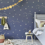 HIBOU HOME - Papier Peint Ciel étoilé - Indigo/or