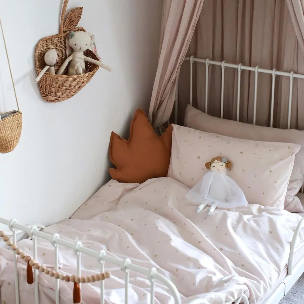 HIBOU HOME - Parure de Lit Ciel étoilé - Rose Clair / Or - Coton Bio