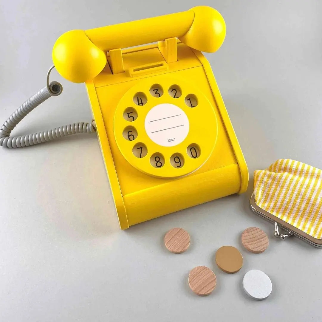 KIKO+ & GG* - Téléphone Rétro En Bois - Jaune