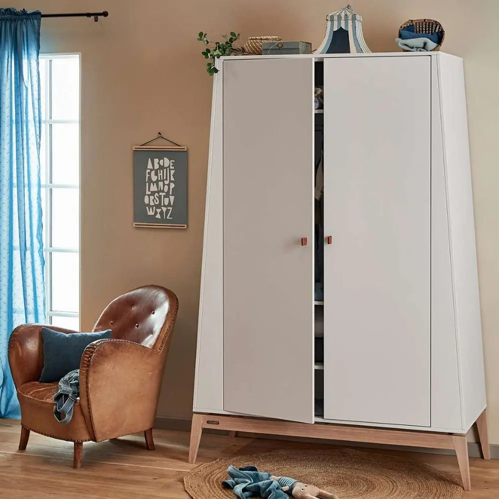 LEANDER - Armoire Luna, Large, Blanc/chêne