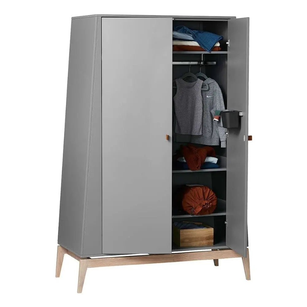 LEANDER - Armoire Luna, Large, Gris/chêne
