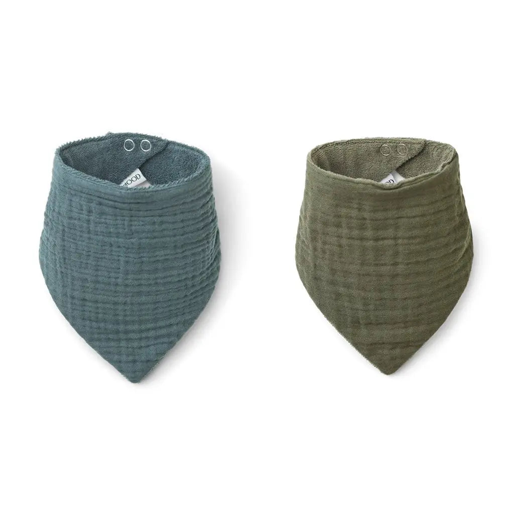 LIEWOOD - Bavoir Andrea Bandana Style En Coton Biologique - Lot De 2 - Bleu/vert