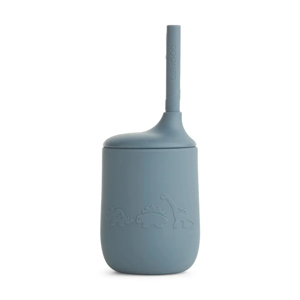 LIEWOOD - Gobelet Avec Paille Ellis en Silicone - Bleu Dino