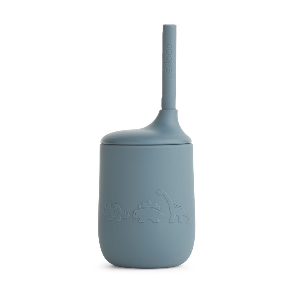 LIEWOOD - Gobelet Avec Paille Ellis en Silicone - Bleu Dino