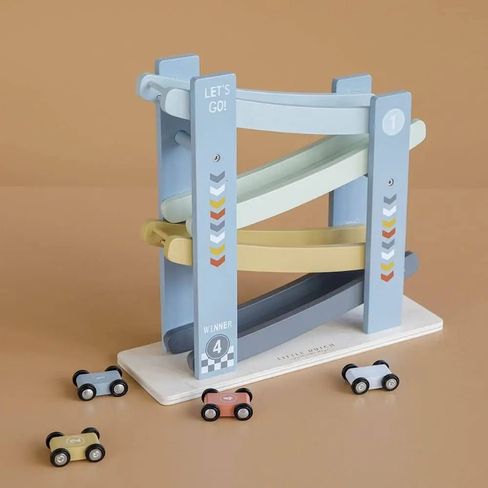 LITTLE DUTCH - Circuit en Bois - Rampe de Course Voiture - Bleu