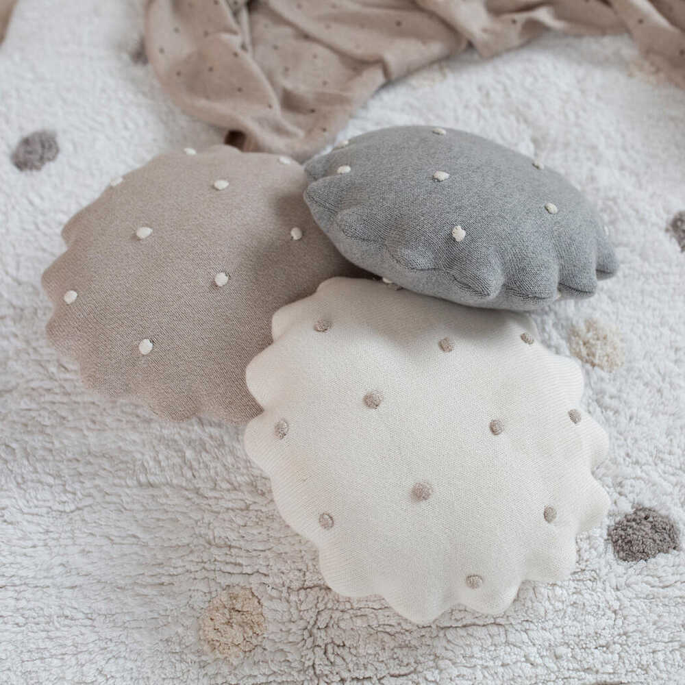 LORENA CANALS - Coussin Tricoté Rond Biscuit Gris