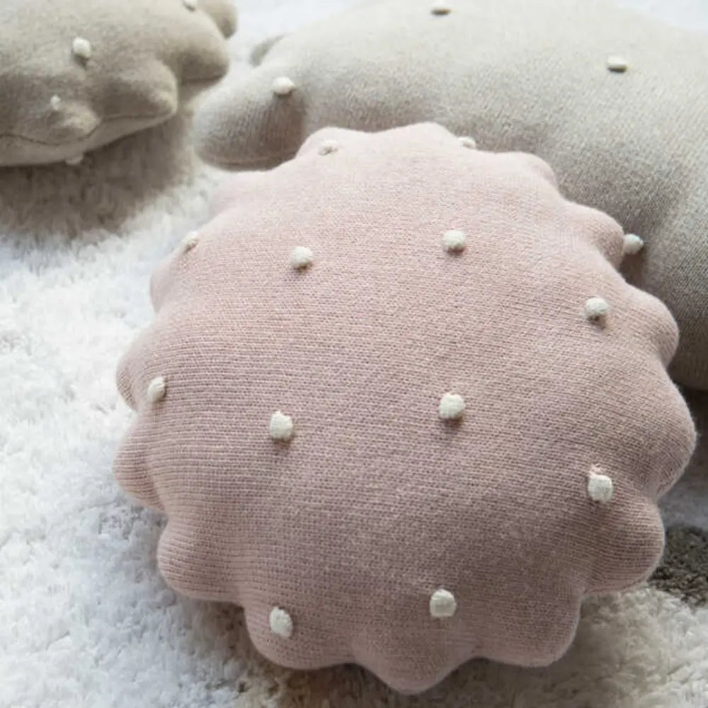 LORENA CANALS - Coussin Tricoté Rond Biscuit Rose Perle