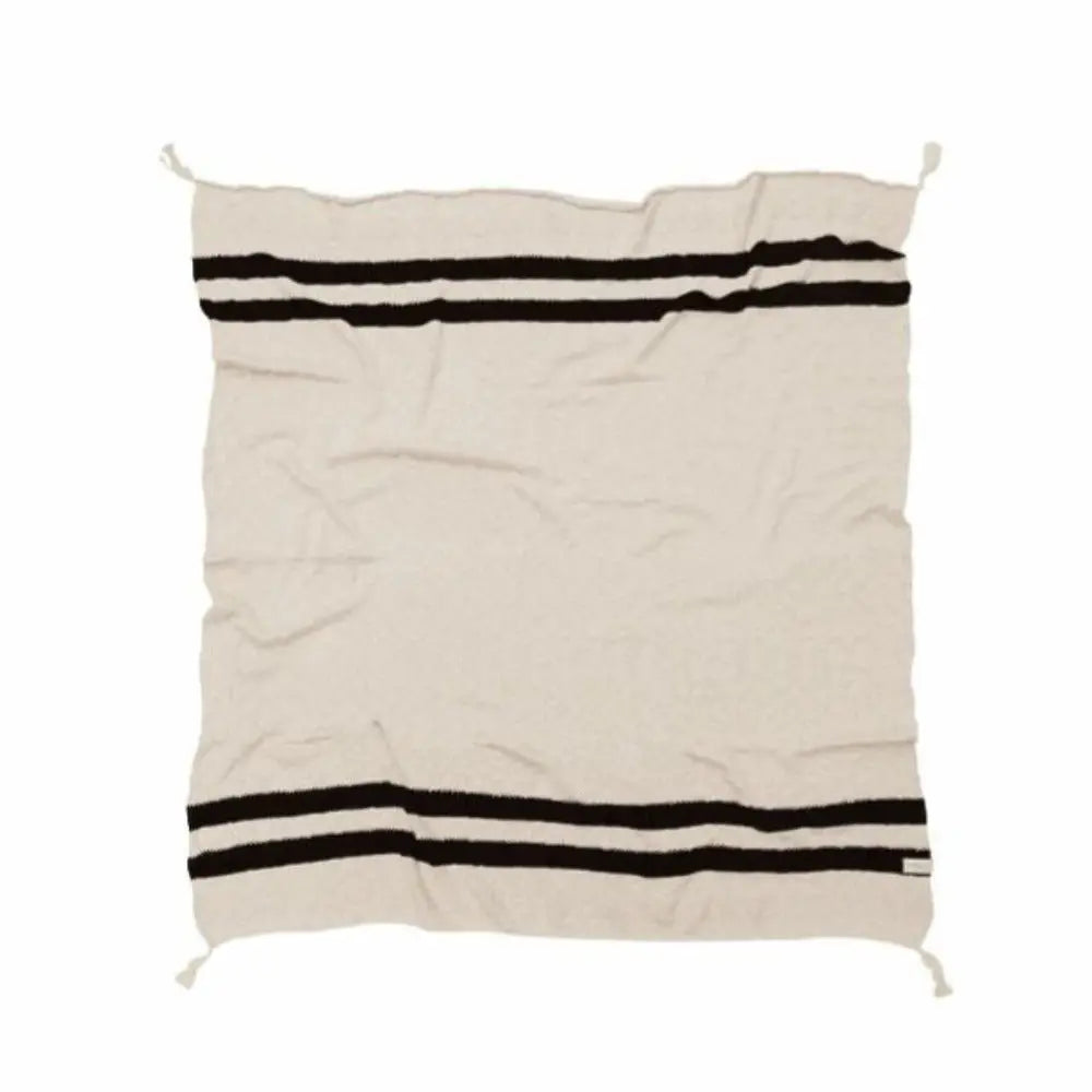 LORENA CANALS - Couverture Tricot Stripes Naturel - Noir