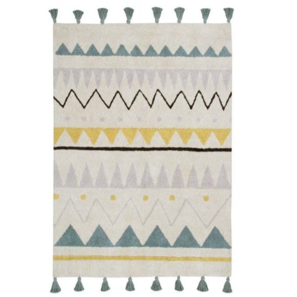 LORENA CANALS Tapis Lavable Azteca Natural Vintage Blue Les Petits