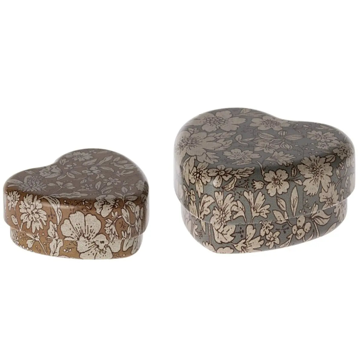 MAILEG - Boîte Coeur En Métal, 2 Pcs - Fleurs Bleu/Ocre