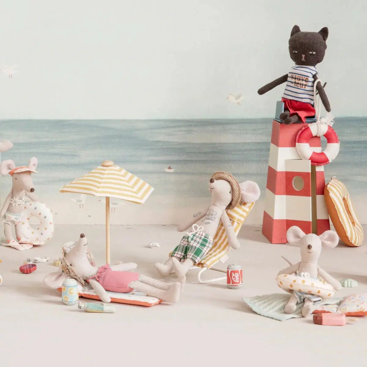 MAILEG - Parasol De Plage - Blanc/Jaune Pour Souris Maileg