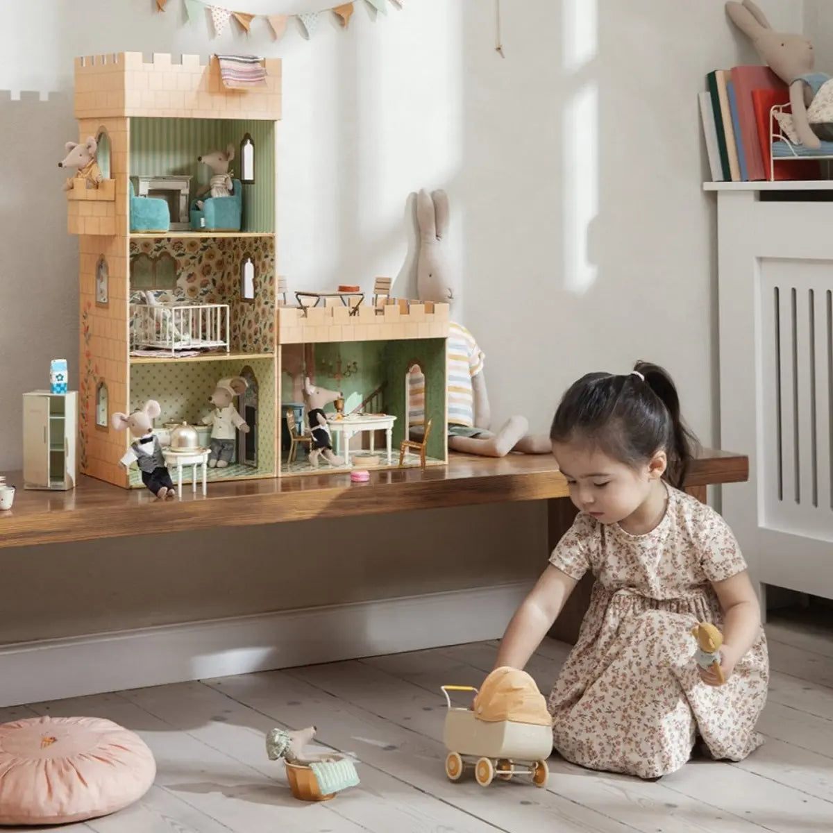 MAILEG - Poussette, Pour Bébé Souris - Corail