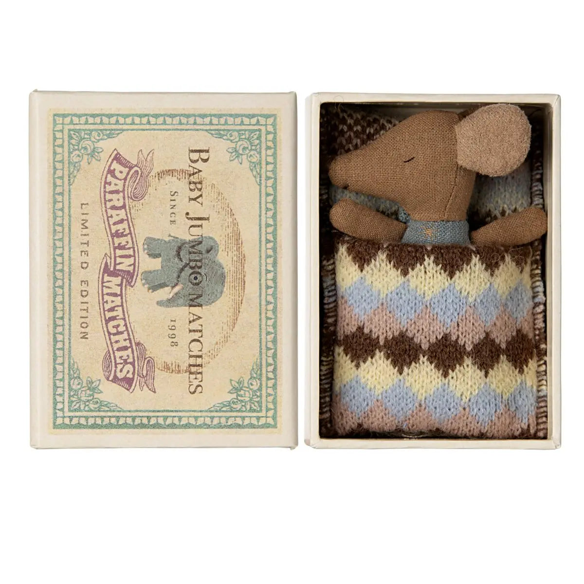 MAILEG - Souris Bébé "Sleepy Wakey" Dans Sa Boîte - Bleu