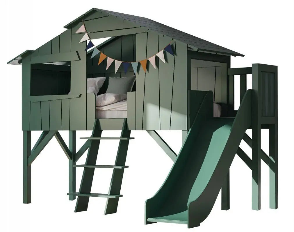 MATHY BY BOLS - Lit Cabane Simple 90 X 190cm & Toboggan + Plate - forme (Coloris Au Choix)