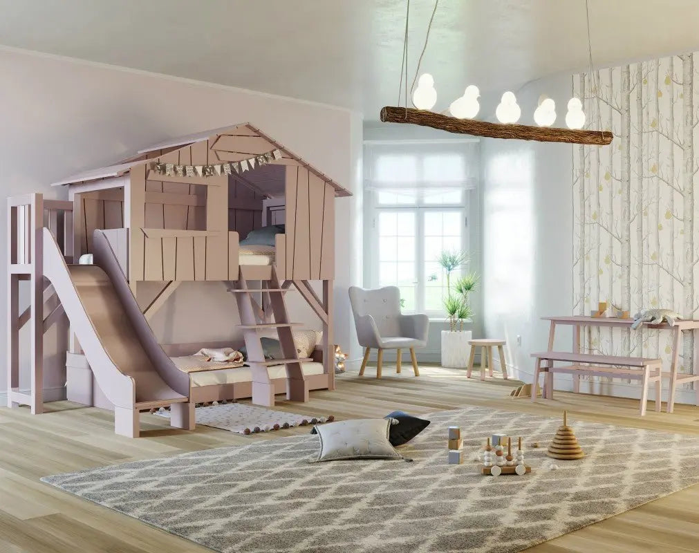 MATHY BY BOLS - Lit Cabane Superposé & Toboggan Plate - forme 90 x 190 cm (MDF+SAPIN)