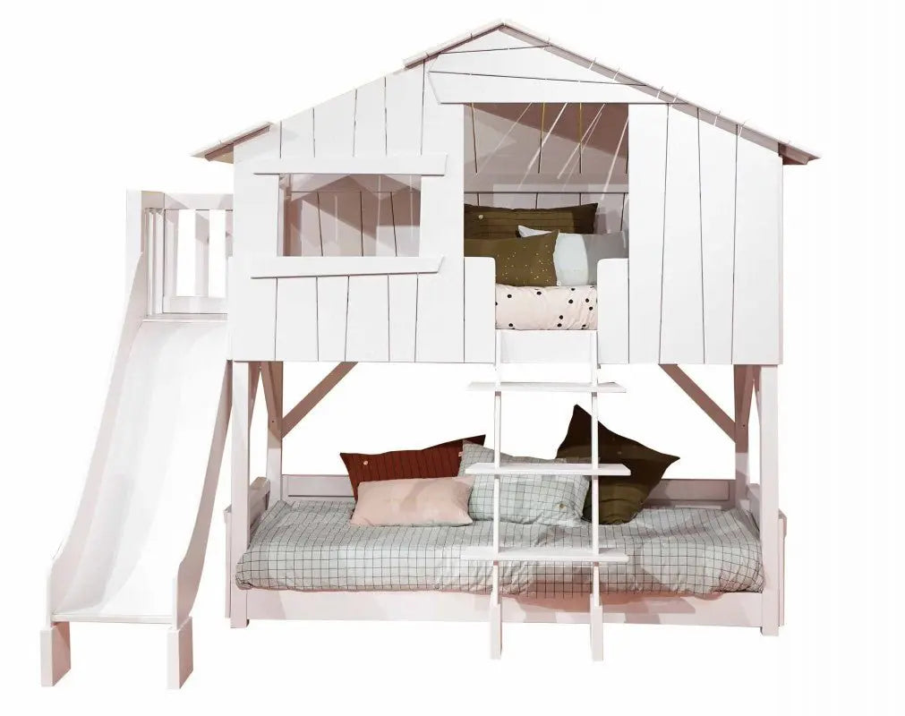 MATHY BY BOLS - Lit Cabane Superposé & Toboggan Plate - forme 90 x 190 cm (MDF+SAPIN)