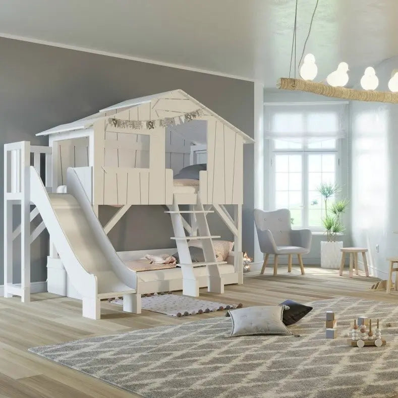 MATHY BY BOLS - Lit Cabane Superposé & Toboggan Plate - forme 90 x 190 cm (MDF+SAPIN)