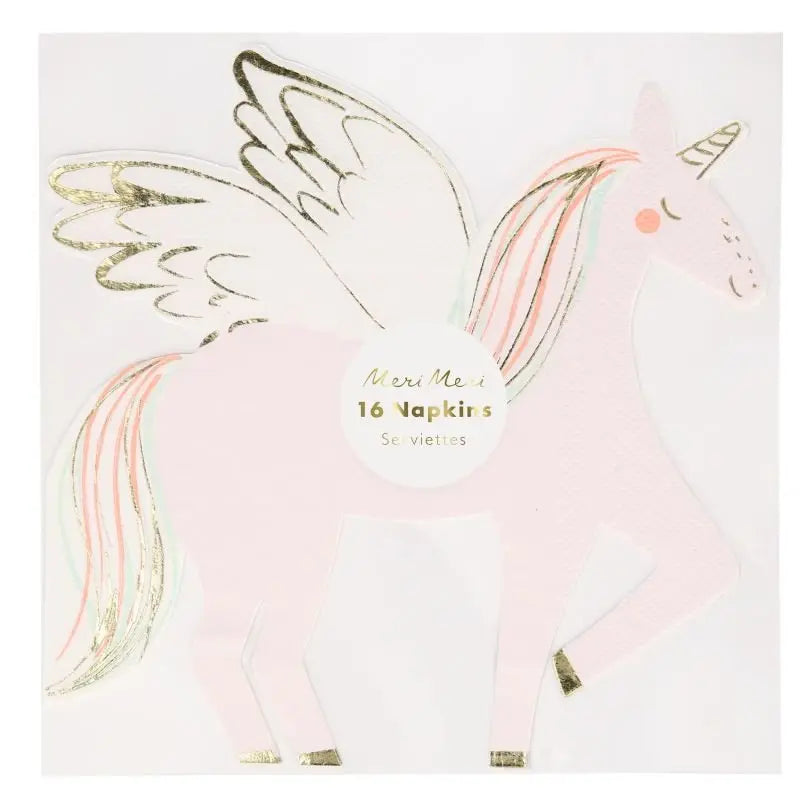 MERI MERI - 16 Serviettes Découpées Licorne Ailée Avec Dorure