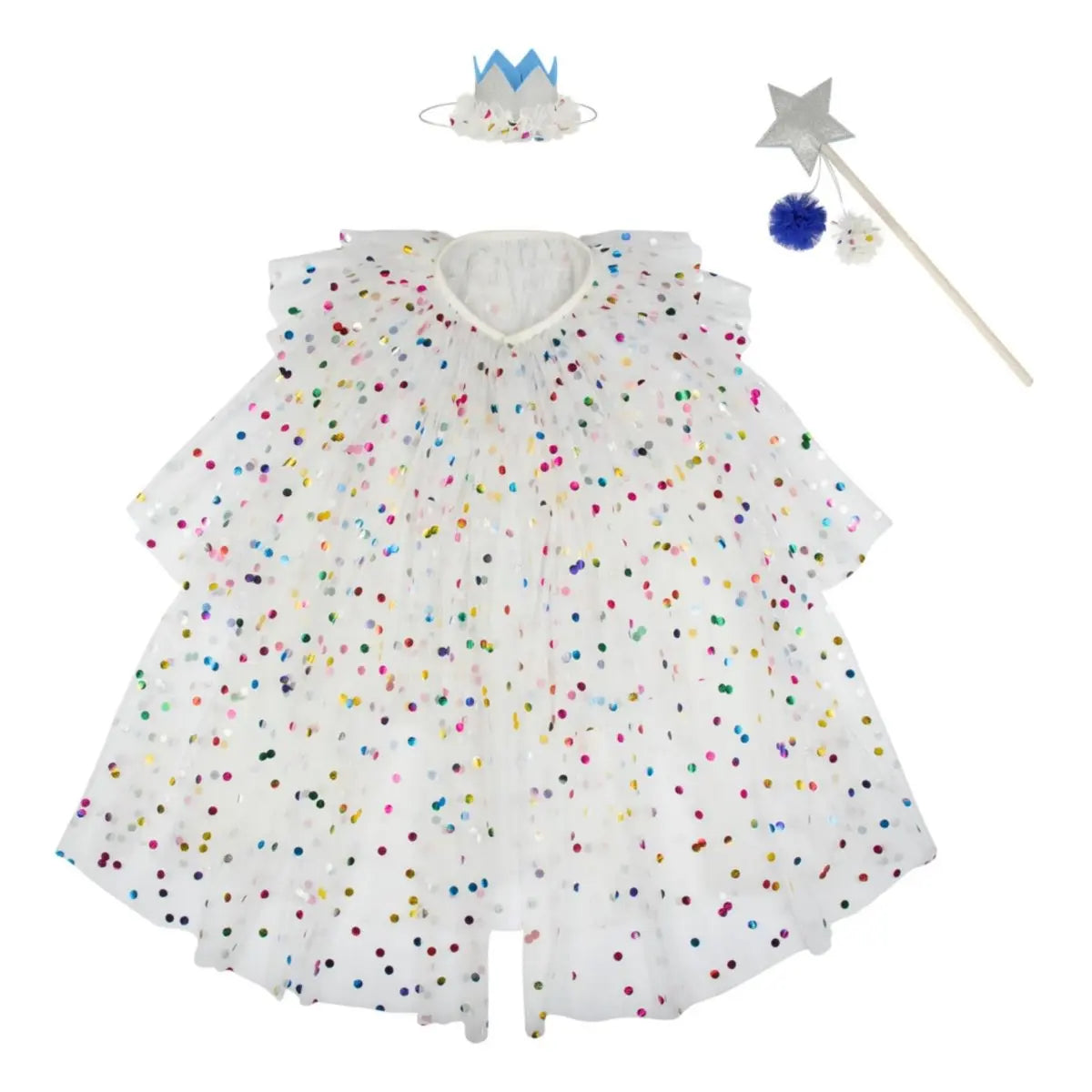 MERI MERI - Cape en Tulle à Pointillés Brillants & Couronne et Baguette