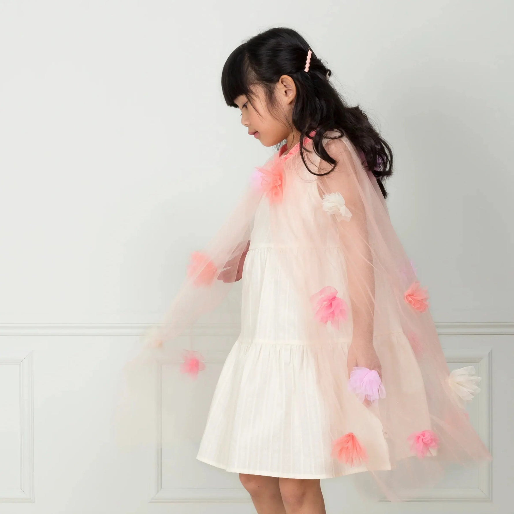 MERI MERI - Cape Florale Rose en Tulle 3 - 6 ans