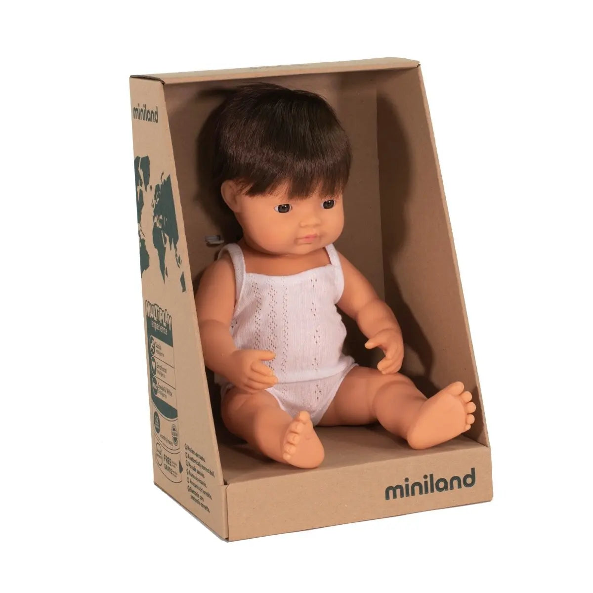 MINILAND - Poupée Bébé Garçon Cheveux Bruns 38 Cm